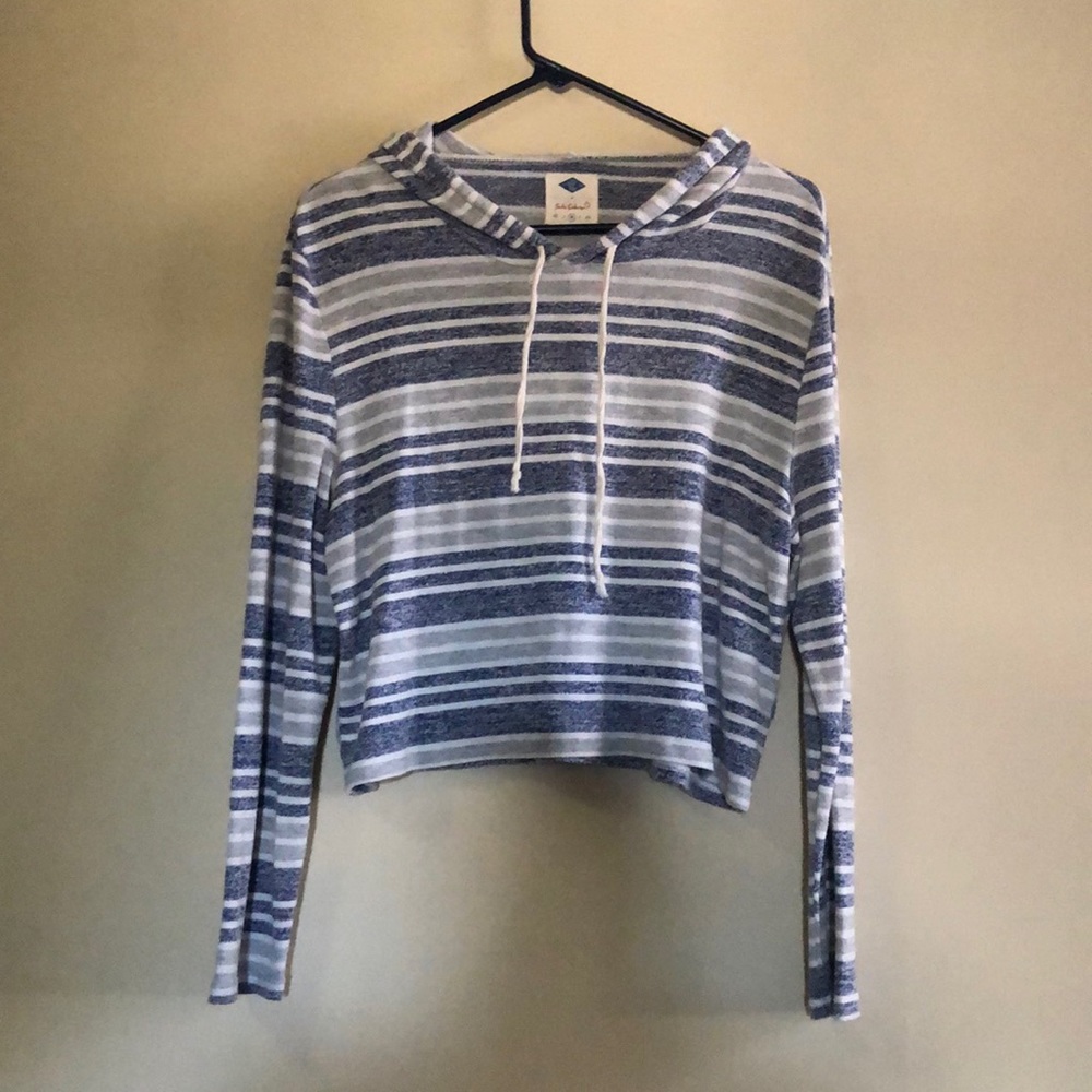 Blue striped sweater hoodie crop top